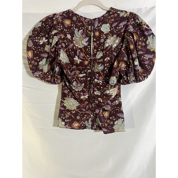 Ulla Johnson Elise Top Woman's 00 Heliotrope Silk Puff Sleeve Blouse Ruched - Picture 10 of 10